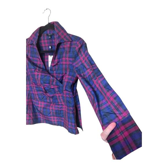 Talbots Plaid Faux Wrap Blouse with Side Zipper Size 4P - Picture 5 of 12